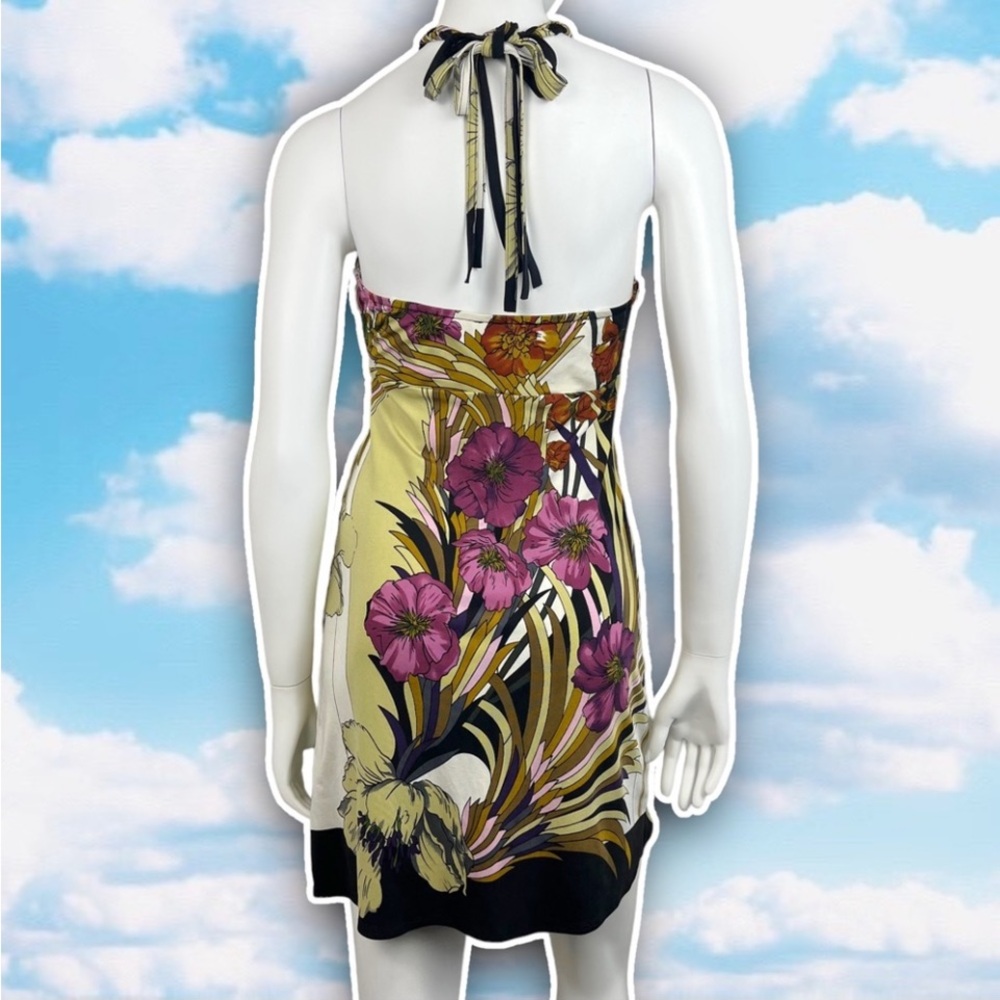 HALE BOB Y2K Tropical Crochet Trim Silk Halter Mini Dress Beach Coastal Boho - Picture 6 of 11